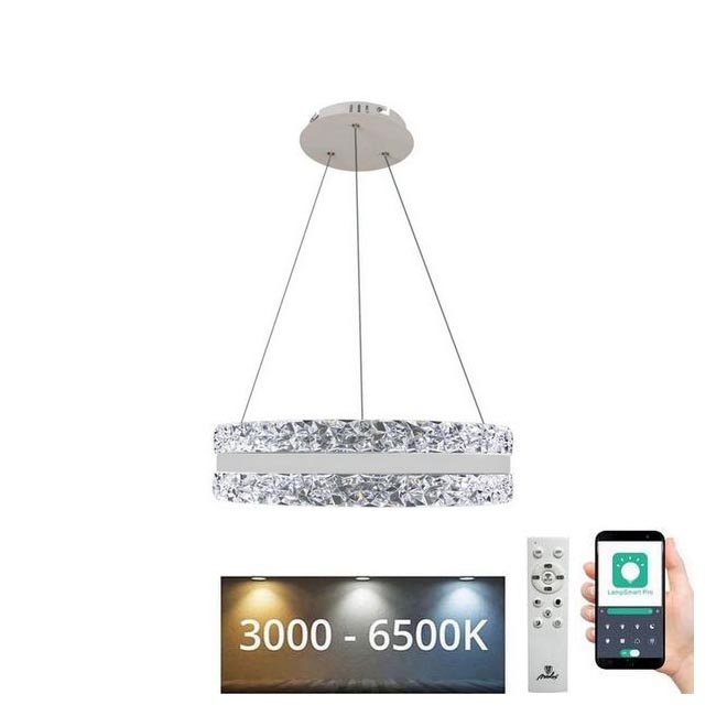 LED Stmívatelný křišťálový lustr na lanku LED/80W/230V 3000-6500K bílá + dálkové ovládání