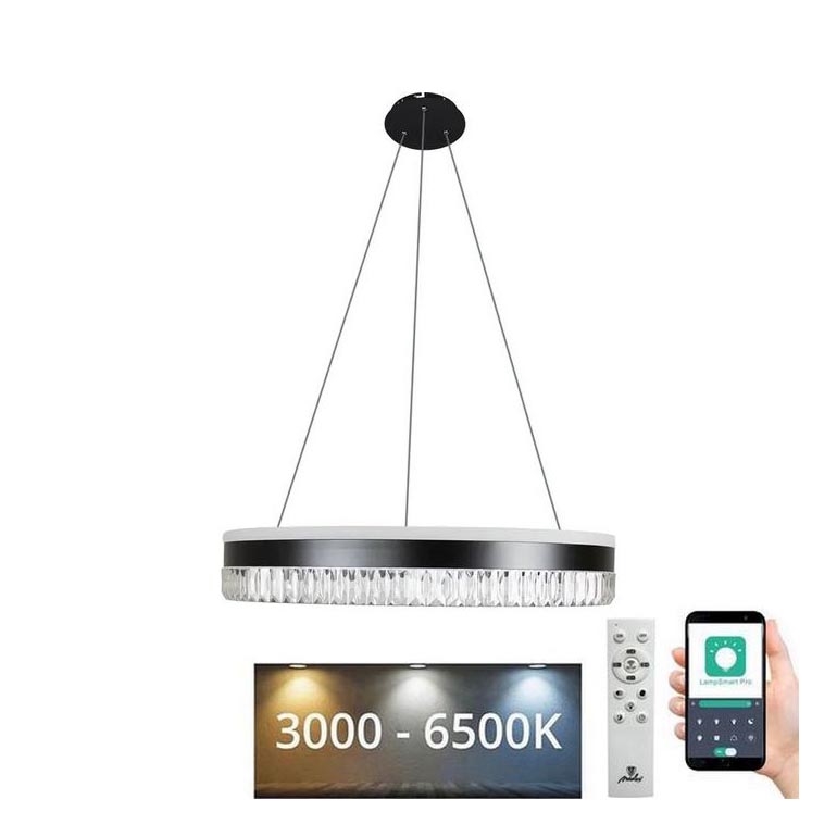LED Stmívatelný křišťálový lustr na lanku LED/80W/230V 3000-6500K černá + dálkové ovládání