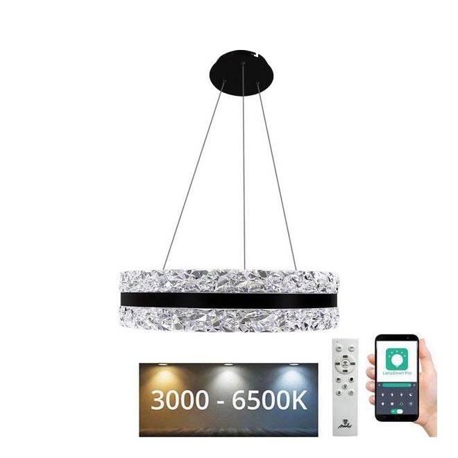 LED Stmívatelný křišťálový lustr na lanku LED/80W/230V 3000-6500K černá + dálkové ovládání