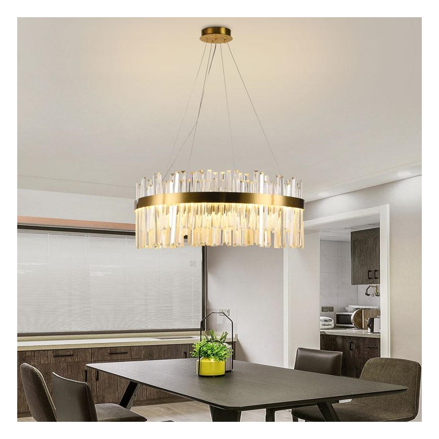 LED Stmívatelný křišťálový lustr na lanku LED/110W/230V 3000-6500K zlatá + dálkové ovládání