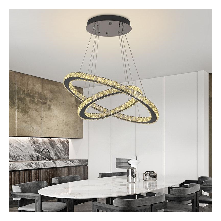 LED Stmívatelný křišťálový lustr na lanku LED/115W/230V 3000-6500K stříbrná + dálkové ovládání