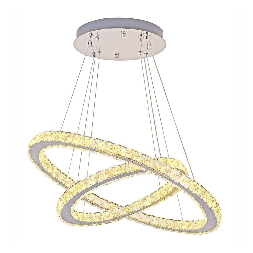 LED Stmívatelný křišťálový lustr na lanku LED/115W/230V 3000-6500K stříbrná + dálkové ovládání
