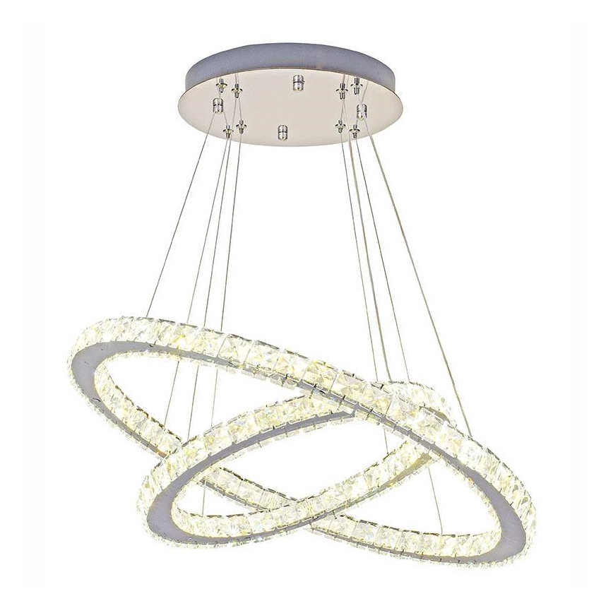 LED Stmívatelný křišťálový lustr na lanku LED/115W/230V 3000-6500K stříbrná + dálkové ovládání