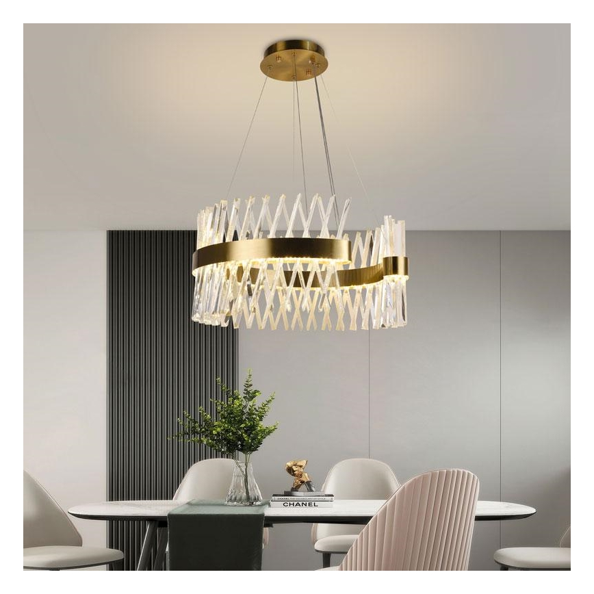 LED Stmívatelný křišťálový lustr na lanku LED/130W/230V 3000-6500K zlatá + dálkové ovládání