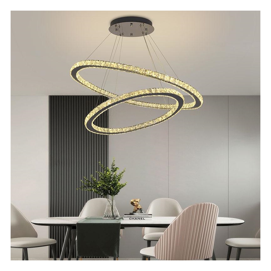 LED Stmívatelný křišťálový lustr na lanku LED/160W/230V 3000-6500K stříbrná + dálkové ovládání