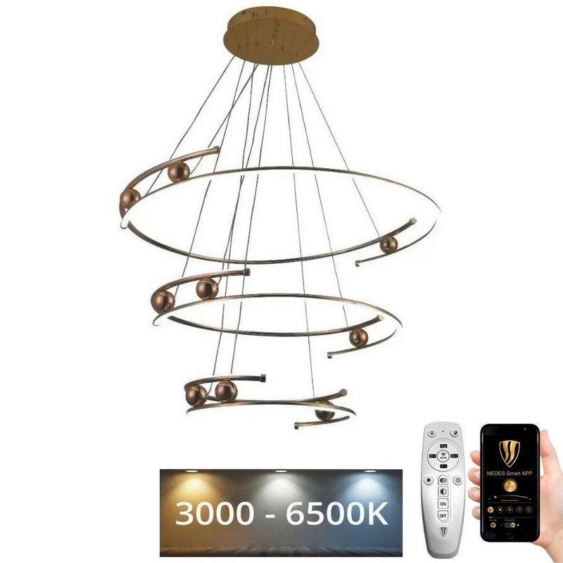 LED Stmívatelný lustr na lanku LED/170W/230V 3000-6500K pr. 80 cm + dálkové ovládání