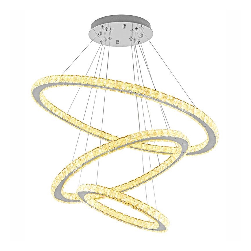 LED Stmívatelný křišťálový lustr na lanku LED/210W/230V 3000-6500K stříbrná + dálkové ovládání
