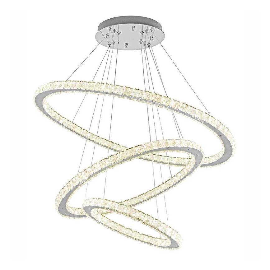 LED Stmívatelný křišťálový lustr na lanku LED/210W/230V 3000-6500K stříbrná + dálkové ovládání