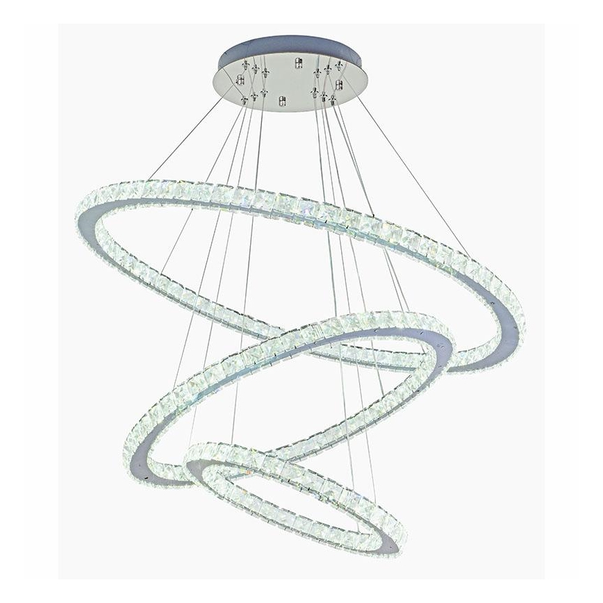 LED Stmívatelný křišťálový lustr na lanku LED/210W/230V 3000-6500K stříbrná + dálkové ovládání