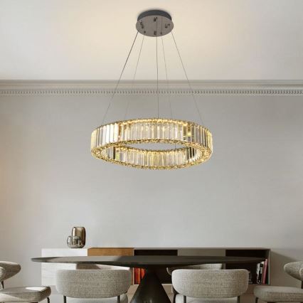 LED Stmívatelný křišťálový lustr na lanku LED/40W/230V 3000-6500K lesklý chrom + dálkové ovládání