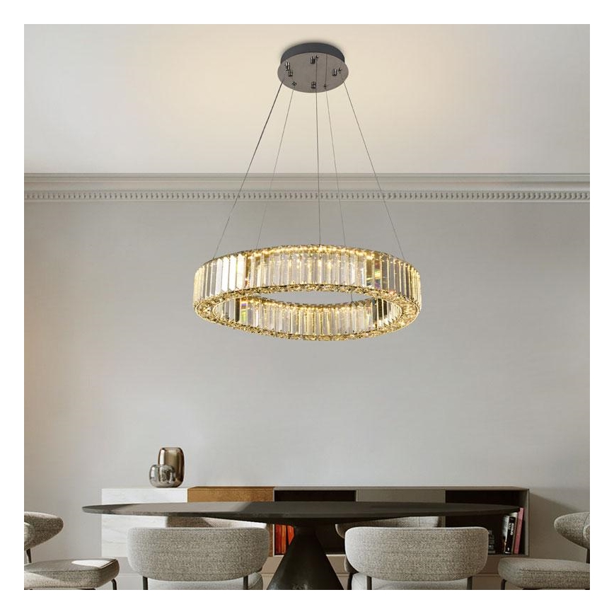 LED Stmívatelný křišťálový lustr na lanku LED/40W/230V 3000-6500K lesklý chrom + dálkové ovládání
