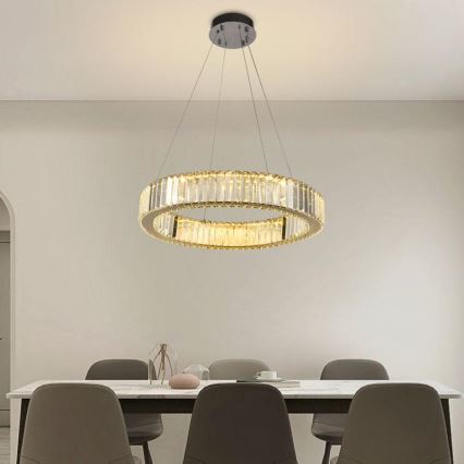 LED Stmívatelný křišťálový lustr na lanku LED/40W/230V 3000-6500K lesklý chrom + dálkové ovládání