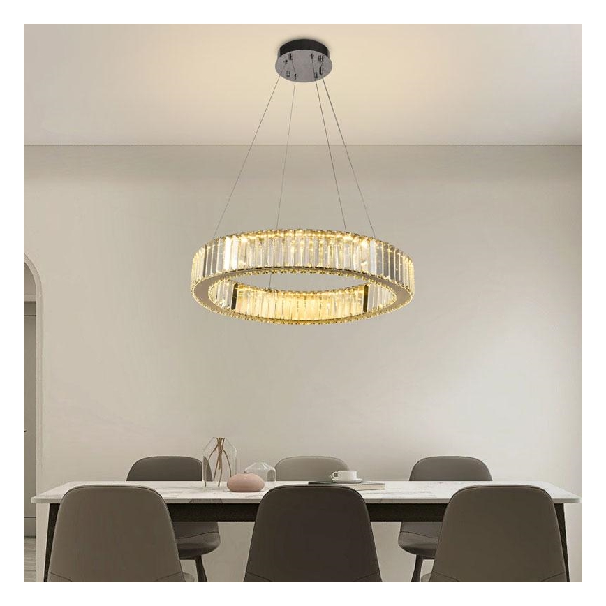 LED Stmívatelný křišťálový lustr na lanku LED/40W/230V 3000-6500K lesklý chrom + dálkové ovládání