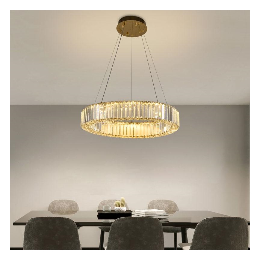 LED Stmívatelný křišťálový lustr na lanku LED/40W/230V 3000-6500K chrom/zlatá + dálkové ovládání