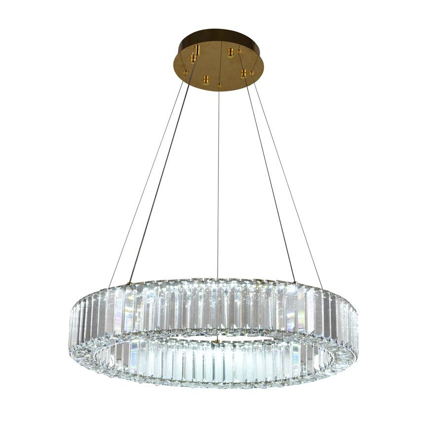LED Stmívatelný křišťálový lustr na lanku LED/40W/230V 3000-6500K chrom/zlatá + dálkové ovládání
