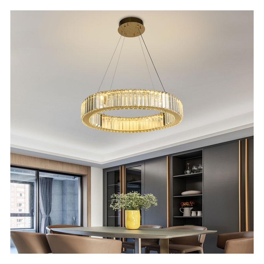 LED Stmívatelný křišťálový lustr na lanku LED/40W/230V 3000-6500K chrom/zlatá + dálkové ovládání