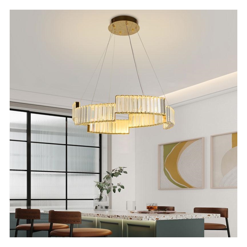 LED Stmívatelný křišťálový lustr na lanku LED/40W/230V 3000-6500K zlatá + dálkové ovládání