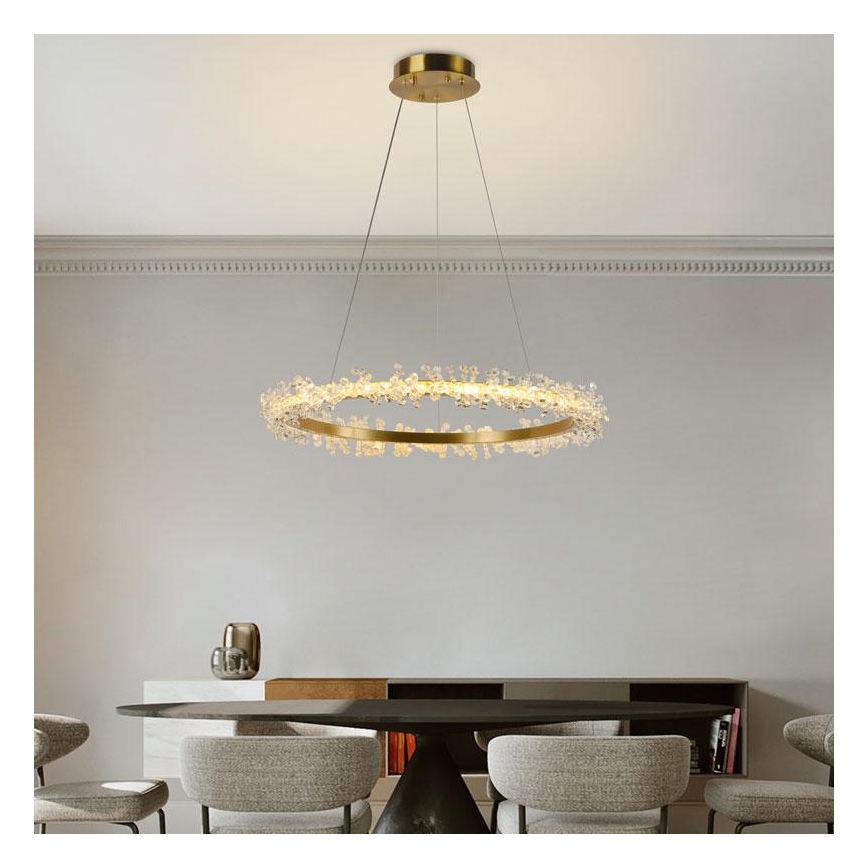 LED Stmívatelný křišťálový lustr na lanku LED/40W/230V 3000-6500K zlatá + dálkové ovládání