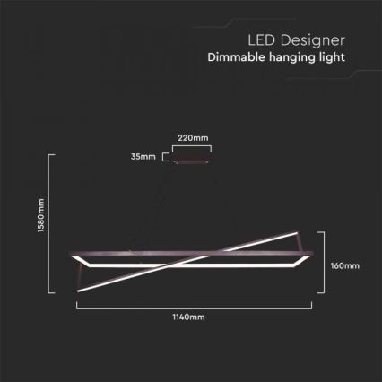 LED Stmívatelný lustr na lanku LED/45W/230V 3000K 114 cm černá