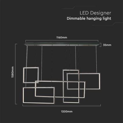 LED Stmívatelný lustr na lanku LED/45W/230V 3000K černá