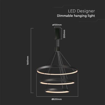 LED Stmívatelný lustr na lanku LED/46W/230V 3000K černá