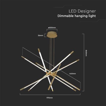 LED Stmívatelný lustr na lanku LED/50W/230V 3000K zlatá