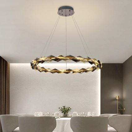 LED Stmívatelný křišťálový lustr na lanku LED/55W/230V 3000-6500K lesklý chrom + dálkové ovládání