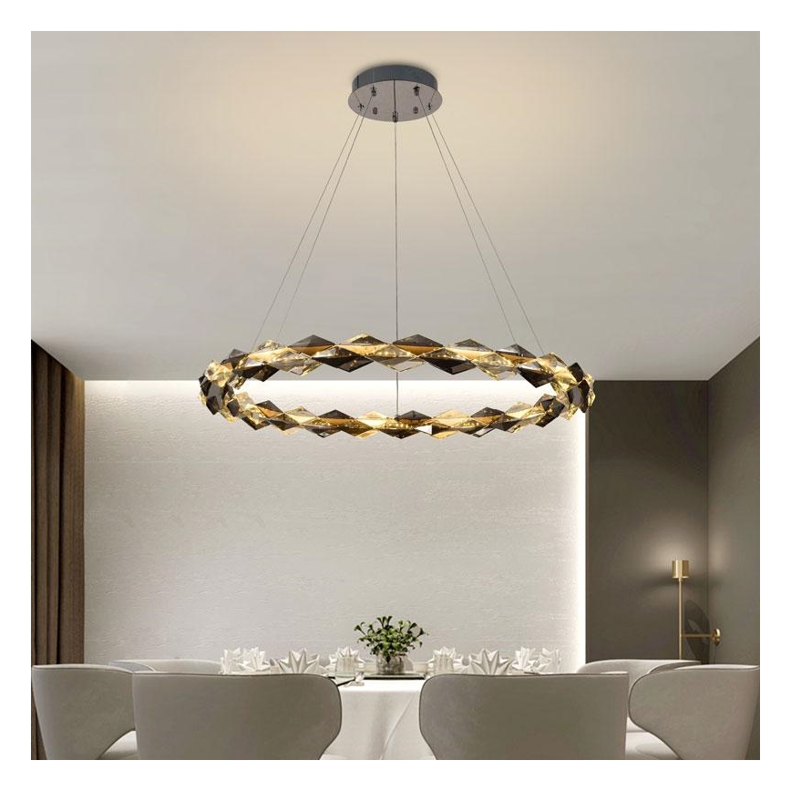 LED Stmívatelný křišťálový lustr na lanku LED/55W/230V 3000-6500K lesklý chrom + dálkové ovládání