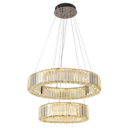 LED Stmívatelný křišťálový lustr na lanku LED/65W/230V 3000-6500K lesklý chrom + dálkové ovládání