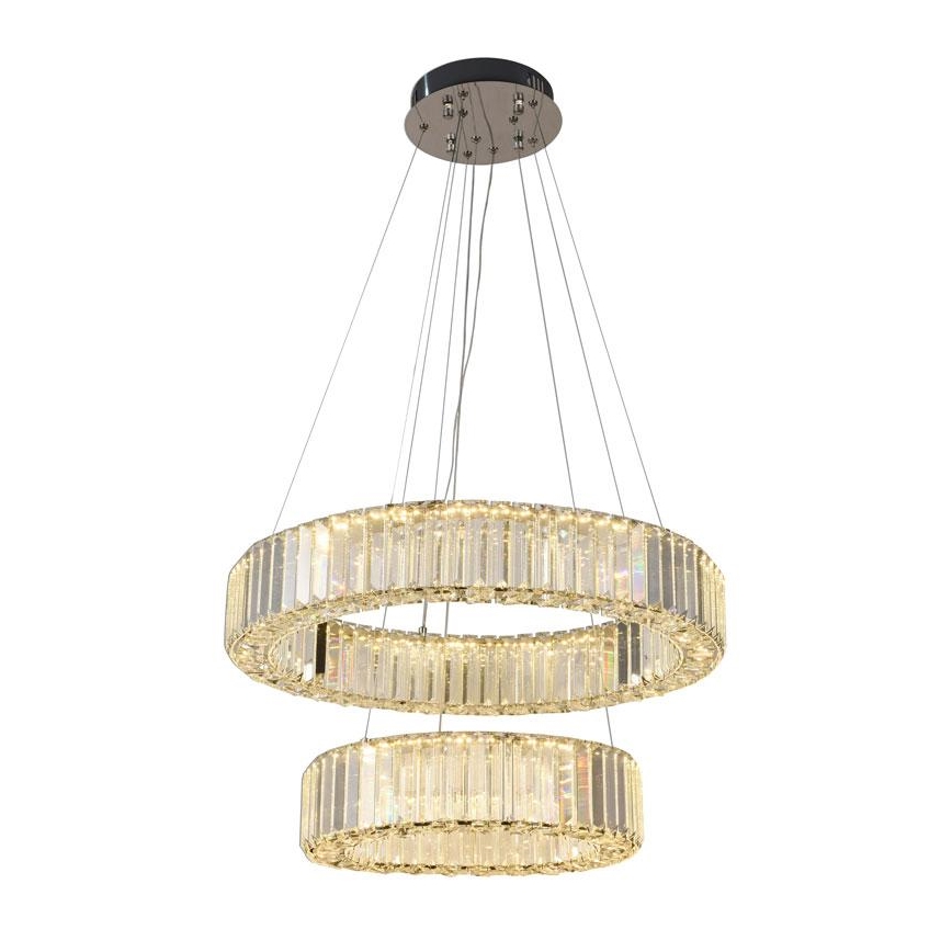 LED Stmívatelný křišťálový lustr na lanku LED/65W/230V 3000-6500K lesklý chrom + dálkové ovládání