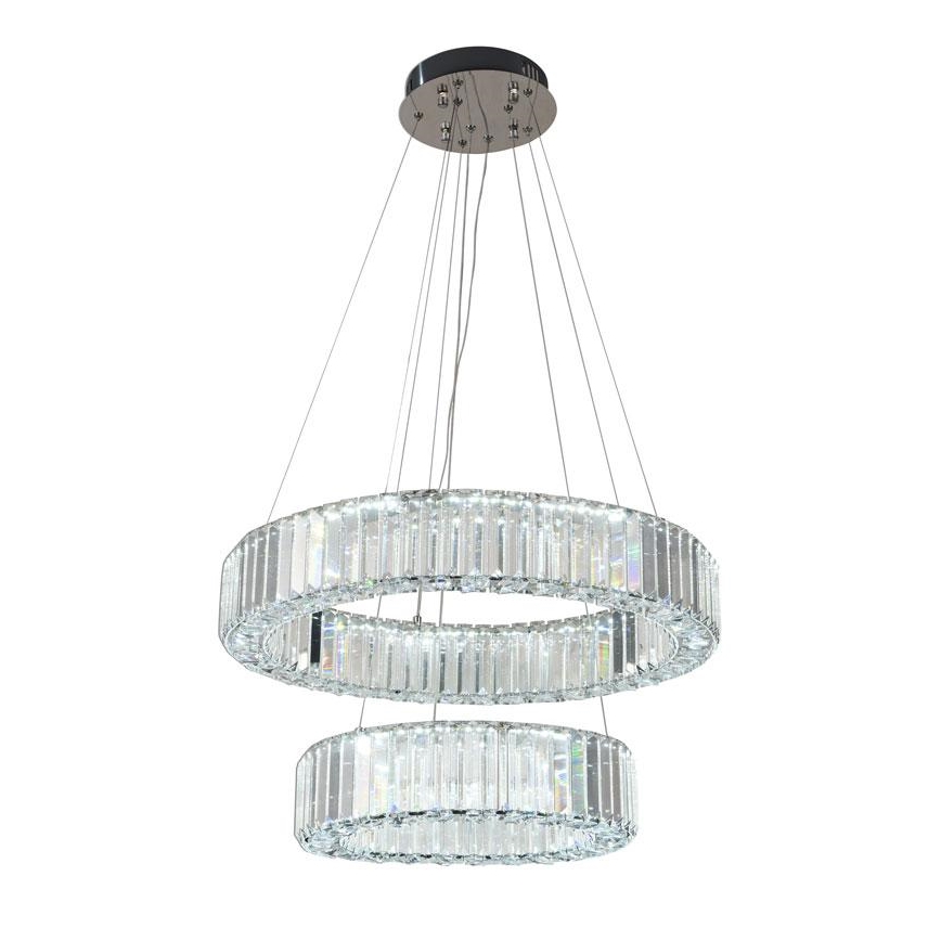 LED Stmívatelný křišťálový lustr na lanku LED/65W/230V 3000-6500K lesklý chrom + dálkové ovládání