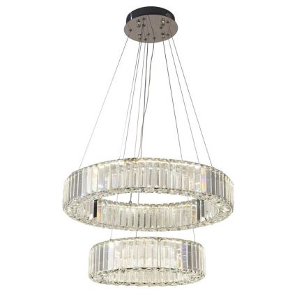 LED Stmívatelný křišťálový lustr na lanku LED/65W/230V 3000-6500K lesklý chrom + dálkové ovládání