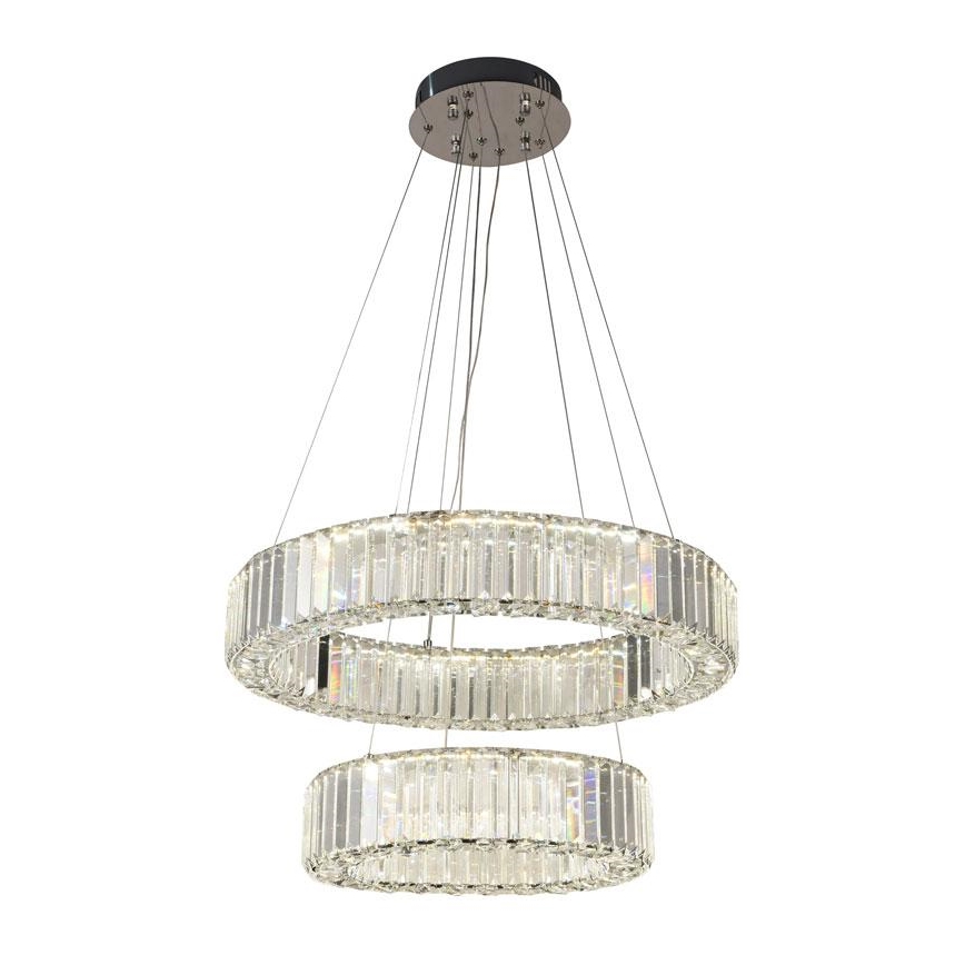 LED Stmívatelný křišťálový lustr na lanku LED/65W/230V 3000-6500K lesklý chrom + dálkové ovládání