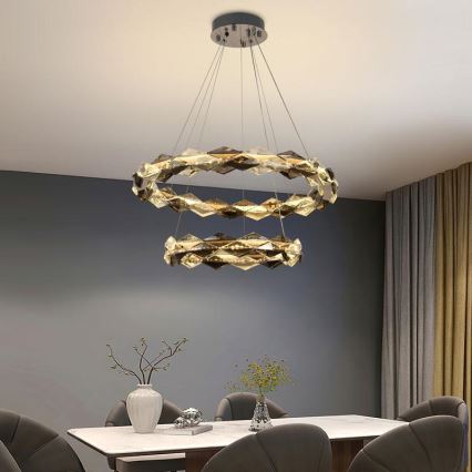 LED Stmívatelný křišťálový lustr na lanku LED/65W/230V 3000-6500K lesklý chrom + dálkové ovládání