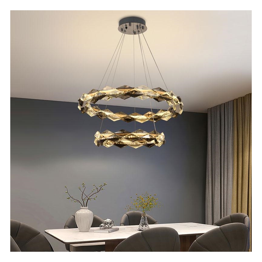 LED Stmívatelný křišťálový lustr na lanku LED/65W/230V 3000-6500K lesklý chrom + dálkové ovládání