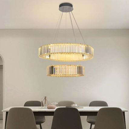 LED Stmívatelný křišťálový lustr na lanku LED/65W/230V 3000-6500K lesklý chrom + dálkové ovládání