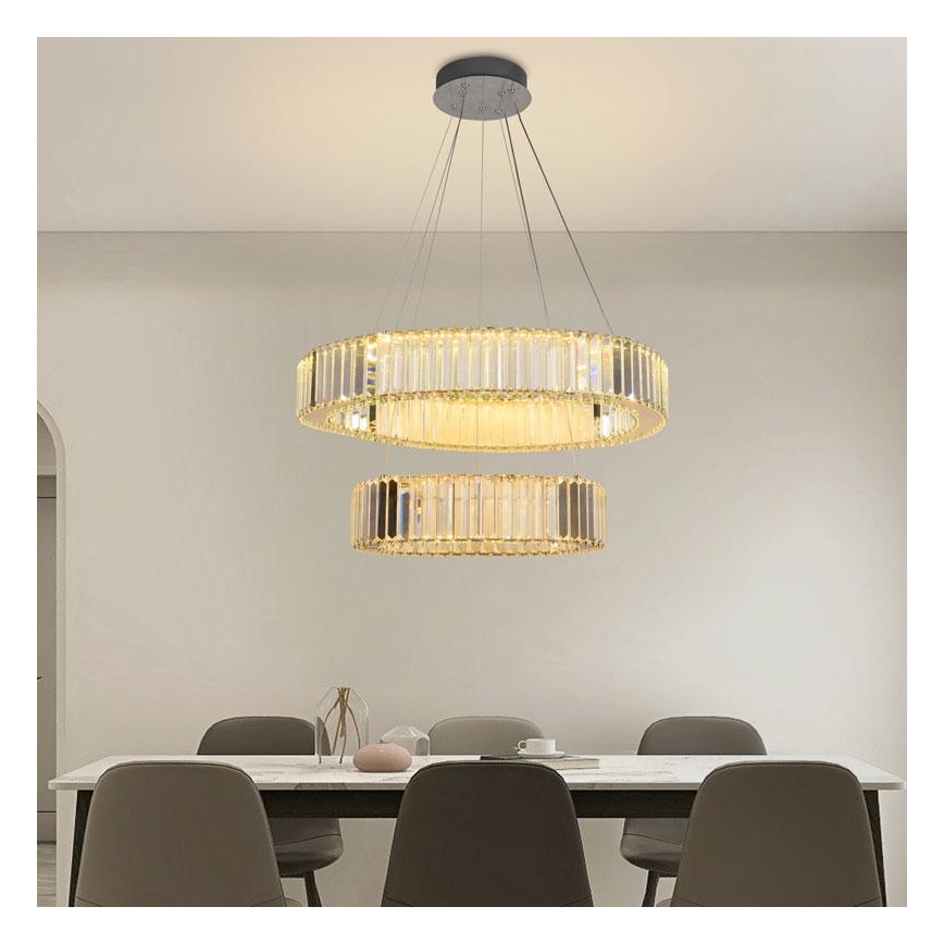 LED Stmívatelný křišťálový lustr na lanku LED/65W/230V 3000-6500K lesklý chrom + dálkové ovládání