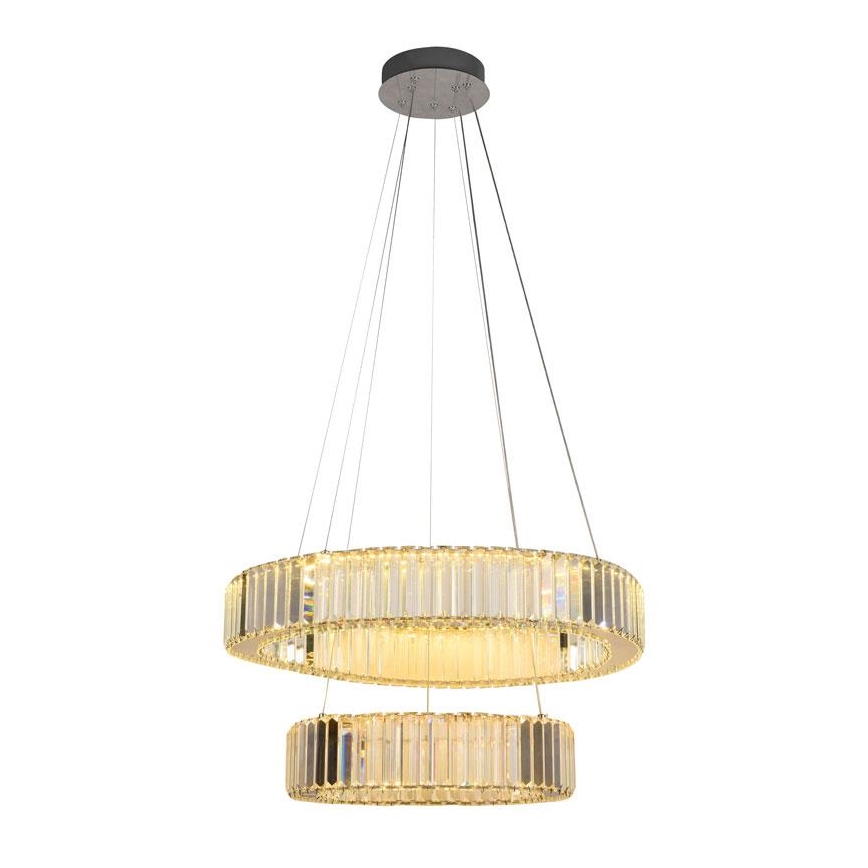 LED Stmívatelný křišťálový lustr na lanku LED/65W/230V 3000-6500K lesklý chrom + dálkové ovládání