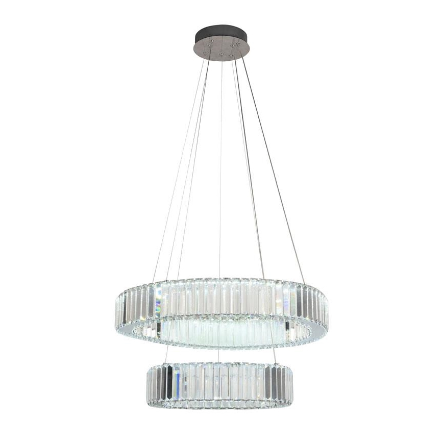 LED Stmívatelný křišťálový lustr na lanku LED/65W/230V 3000-6500K lesklý chrom + dálkové ovládání