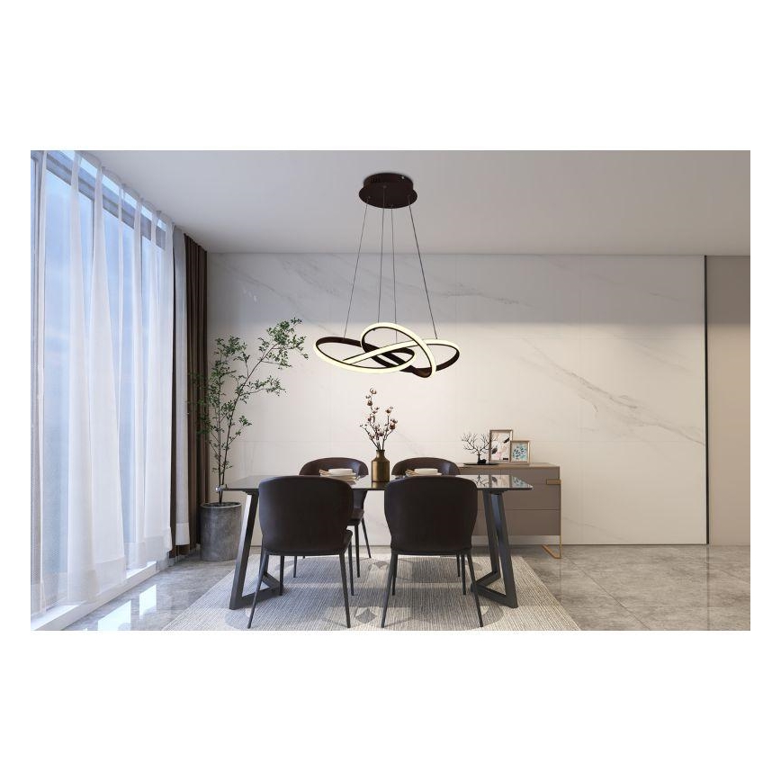 LED Stmívatelný lustr na lanku LED/65W/230V 3000-6500K hnědá + dálkové ovládání