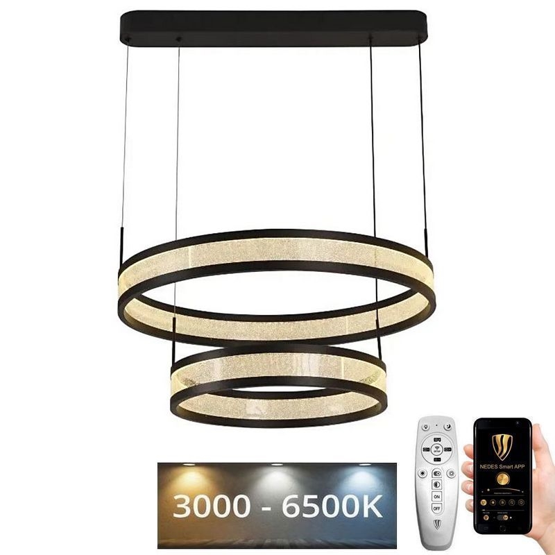 LED Stmívatelný lustr na lanku LED/70W/230V 3000-6500K pr. 60 cm černá + dálkové ovládání