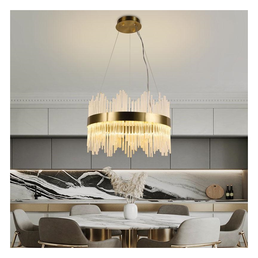 LED Stmívatelný křišťálový lustr na lanku LED/70W/230V 3000-6500K zlatá + dálkové ovládání