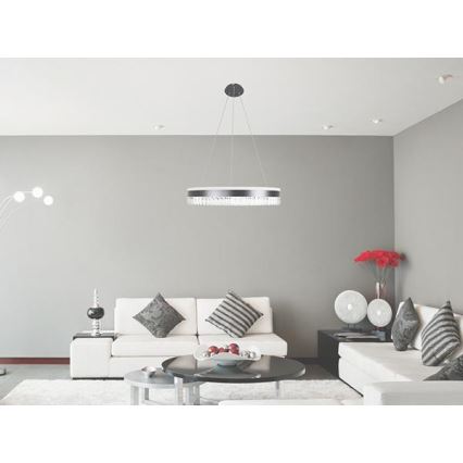 LED Stmívatelný křišťálový lustr na lanku LED/80W/230V 3000-6500K černá + dálkové ovládání