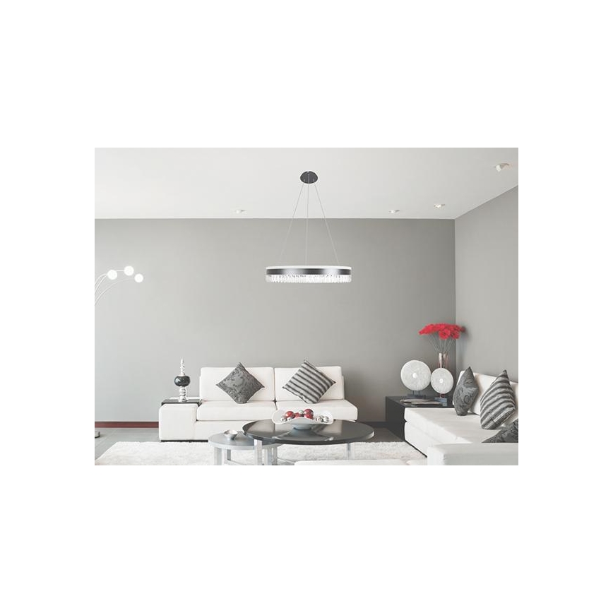LED Stmívatelný křišťálový lustr na lanku LED/80W/230V 3000-6500K černá + dálkové ovládání