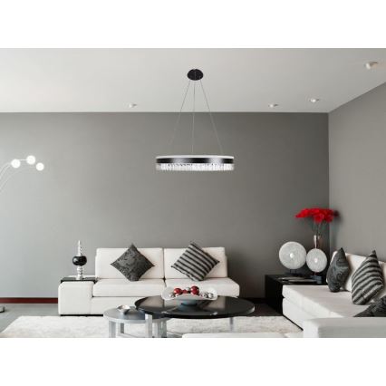 LED Stmívatelný křišťálový lustr na lanku LED/80W/230V 3000-6500K černá + dálkové ovládání