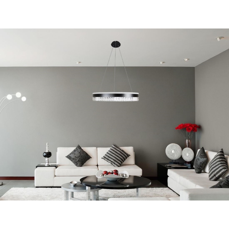LED Stmívatelný křišťálový lustr na lanku LED/80W/230V 3000-6500K černá + dálkové ovládání