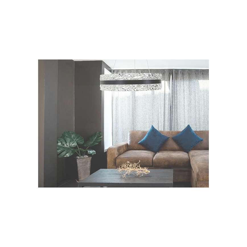 LED Stmívatelný křišťálový lustr na lanku LED/80W/230V 3000-6500K černá + dálkové ovládání