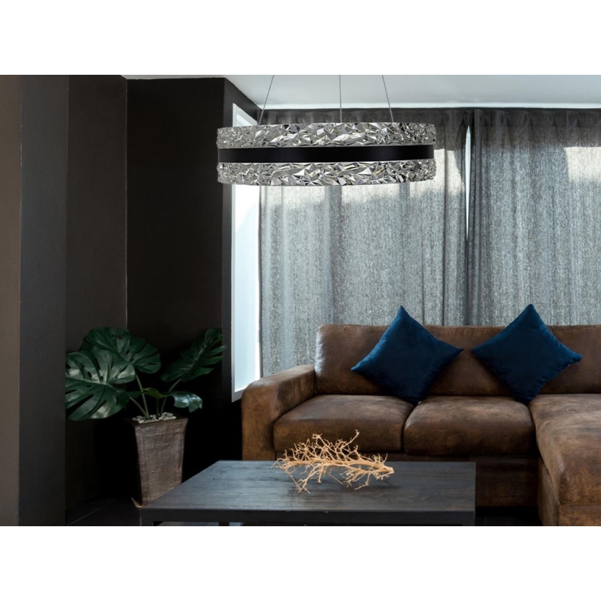 LED Stmívatelný křišťálový lustr na lanku LED/80W/230V 3000-6500K černá + dálkové ovládání