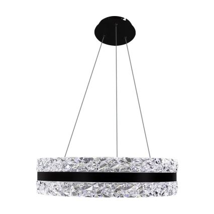 LED Stmívatelný křišťálový lustr na lanku LED/80W/230V 3000-6500K černá + dálkové ovládání