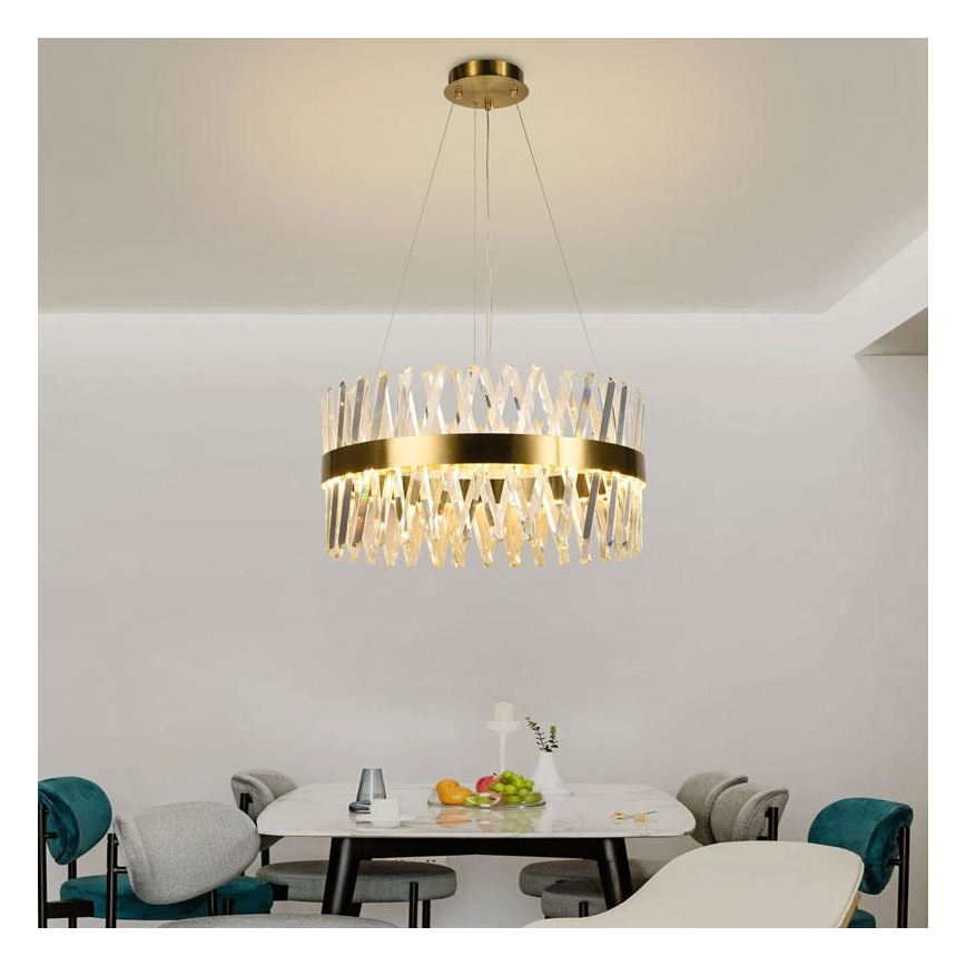 LED Stmívatelný křišťálový lustr na lanku LED/80W/230V 3000-6500K zlatá + dálkové ovládání